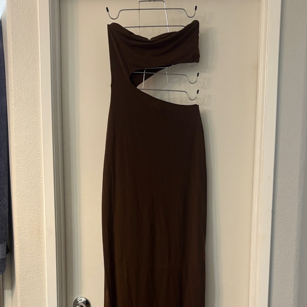 SKIMS Brown Strapless Maxi Dress with Side Cutout